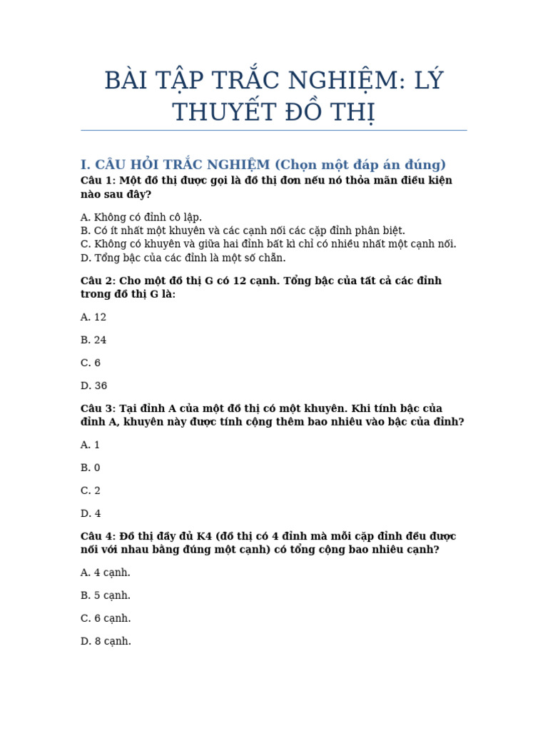 Bai Tap Ly Thuyet Do Thi | PDF