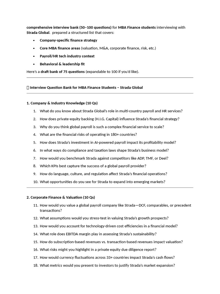 Strata Preplacement Talk Questions | PDF | Mergers And Acquisitions ...