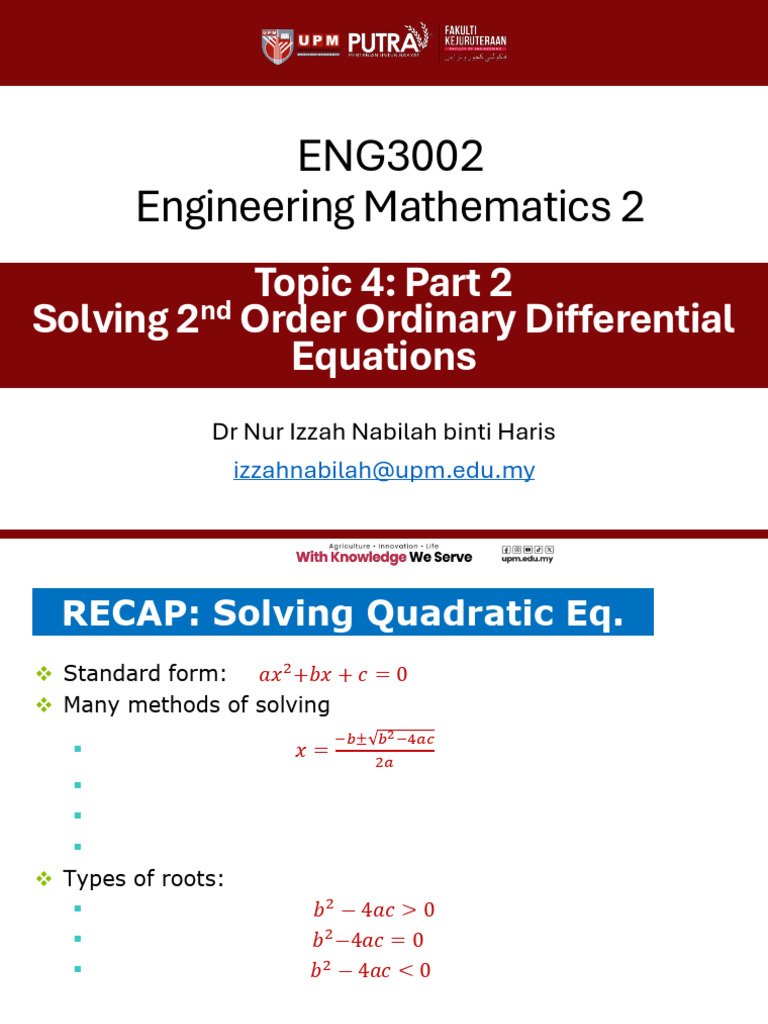 04 Part 2a Solving ODE NINH | PDF | Quadratic Equation | Differential ...