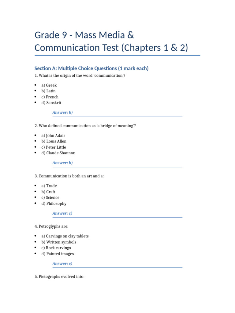 Grade9 MMC Ch1 2 Test | PDF | Communication | Human Communication