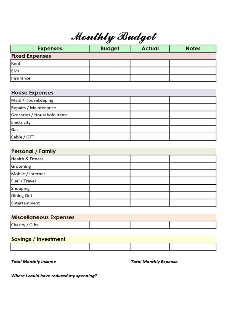 A5 Monthly Budget | PDF