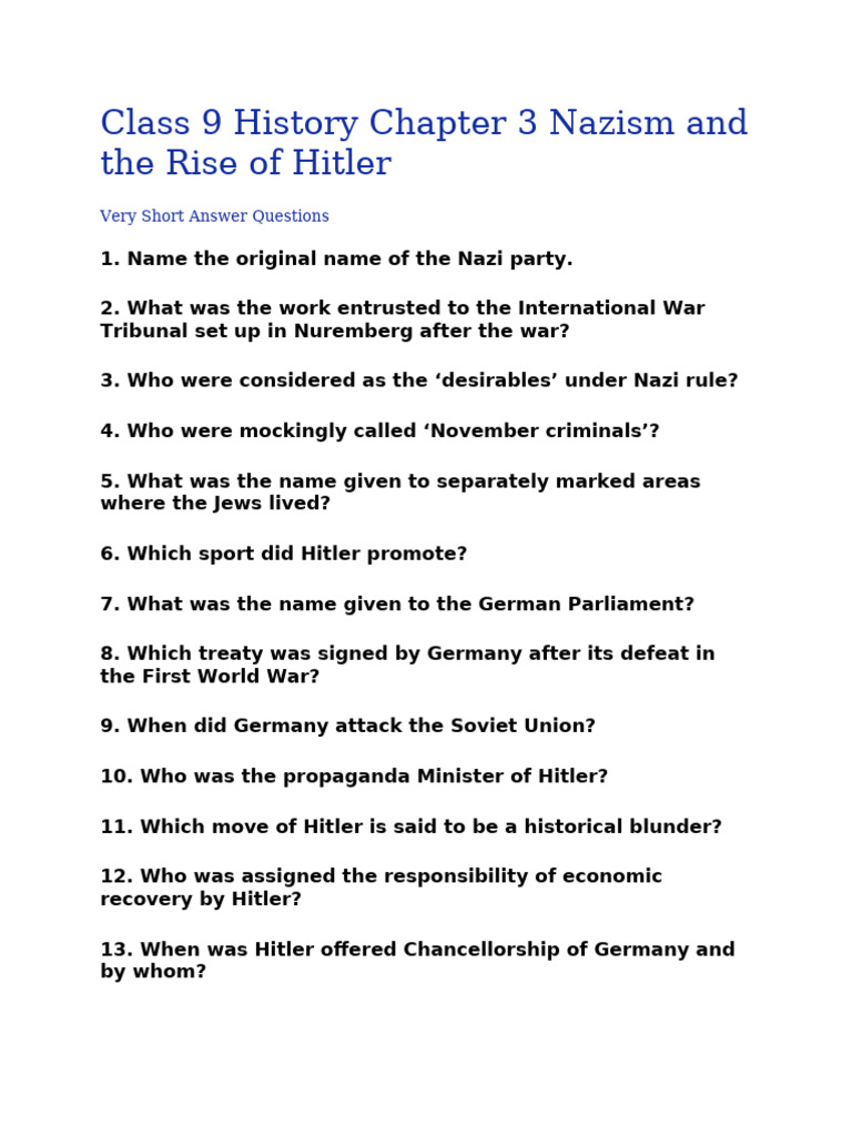 Class 9 History Chapter 3 Nazism and The Rise of Hitler | PDF | Nazi ...