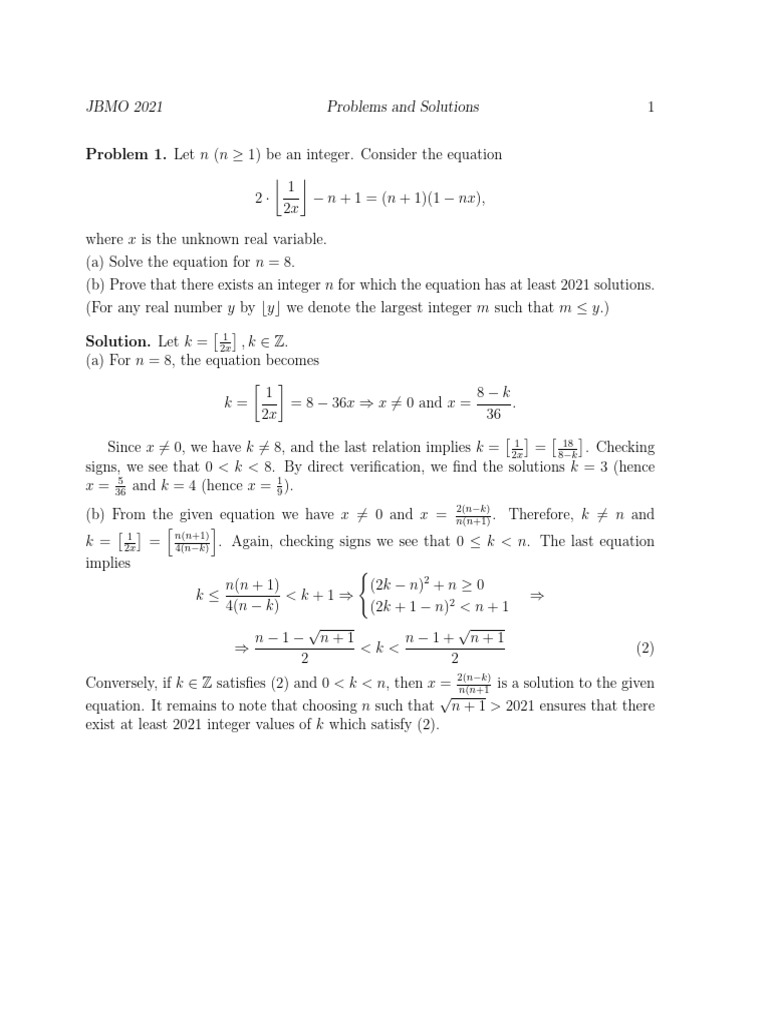 2021 Jbmo Problems and Sol | PDF | Equations | Number Theory