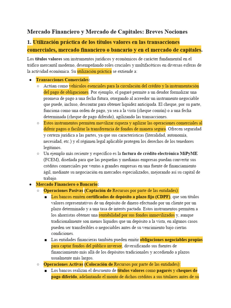 Resumen Mercado Financiero y Mercado de Capitales | PDF | Bancos | Bolsa