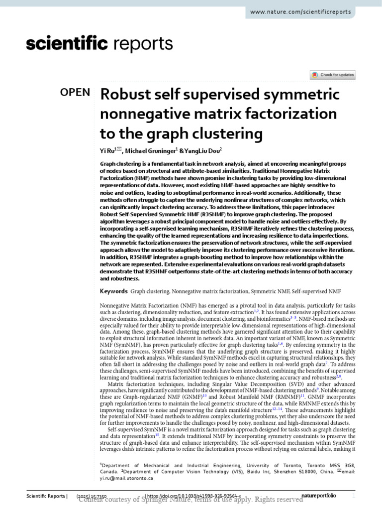 Robust Self Supervised Symmetric Nonnegative Matri | PDF | Cluster ...