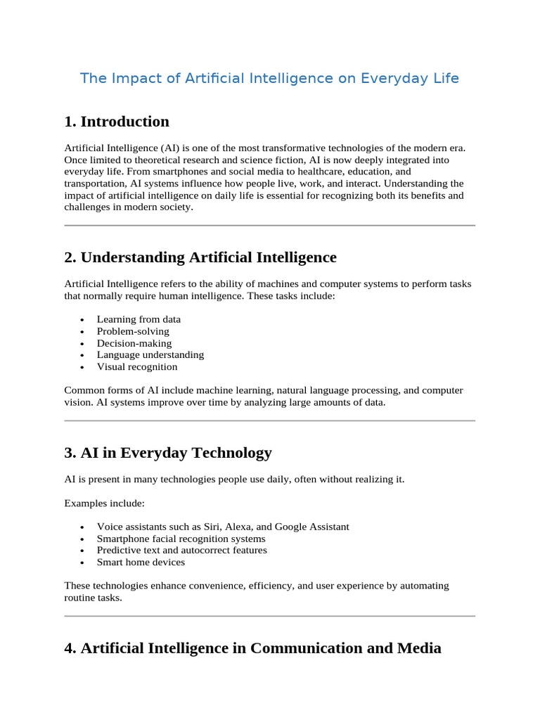 The Impact of Artificial Intelligence On Everyday Life | PDF ...