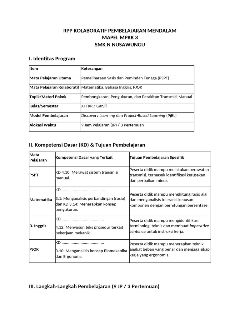 RPP Mendalam Proyek MPKK 3 | PDF