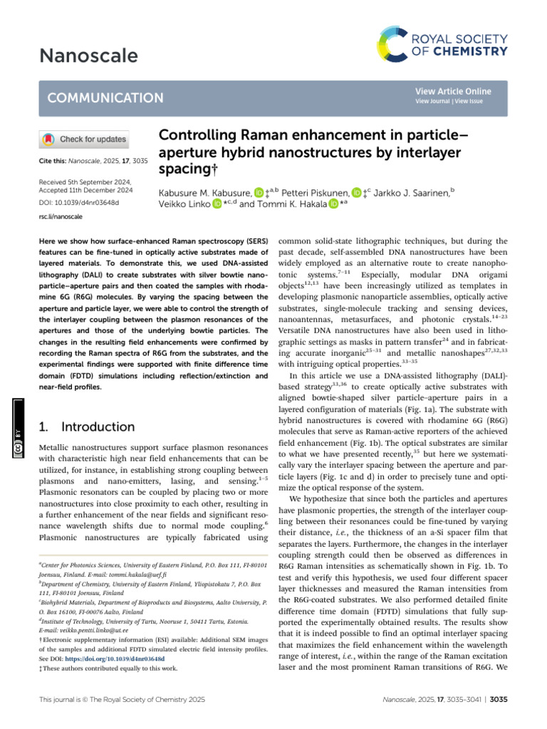 d4nr03648d | PDF | Raman Spectroscopy | Plasmon