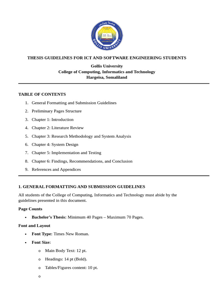 Thesis Guidelines 2026 Ch-1 | PDF | Typefaces | Thesis