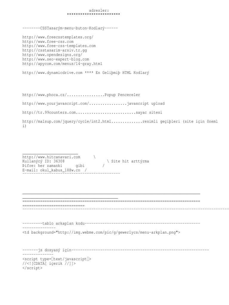 HTML Kodları ve CSS Kaynakları | PDF | World Wide Web Consortium ...