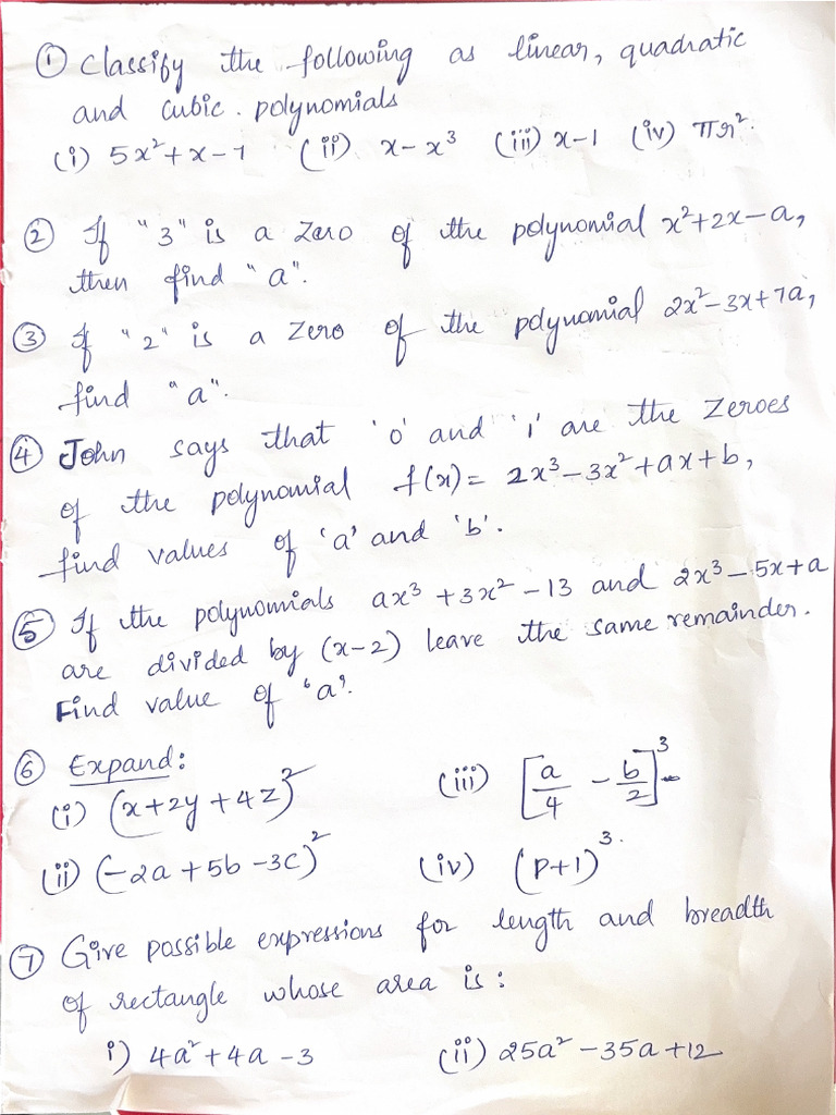 Polynomials Worksheet | PDF