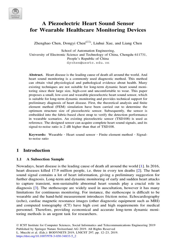 A Piezoelectric Heart Sound Sensor For Wearable Healthcare Monitoring ...