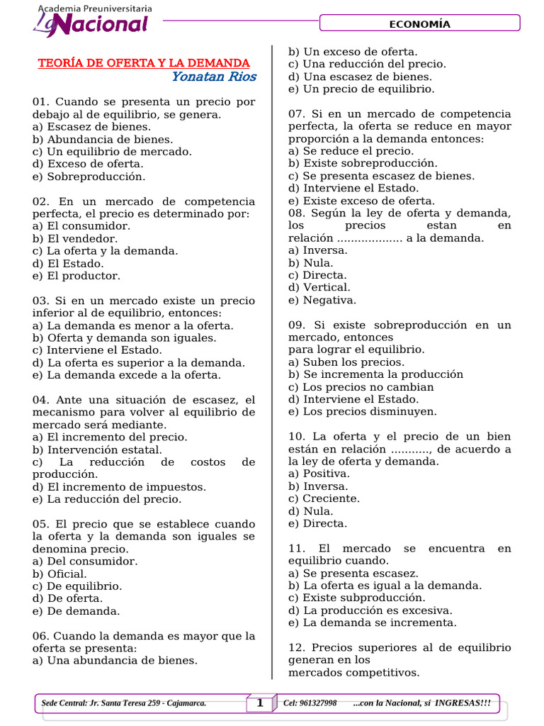 Economía 10 - Teoría de La Oferta y La Demanda | PDF | Oferta (economía ...
