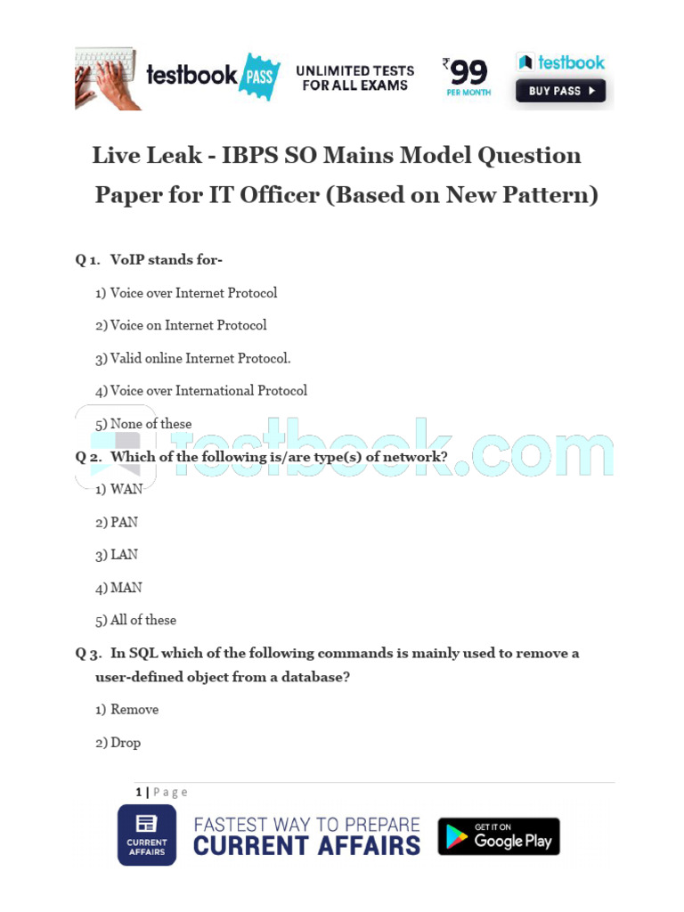 Live Leak IBPS SO Mains Model Question Paper for IT Officer Based on ...