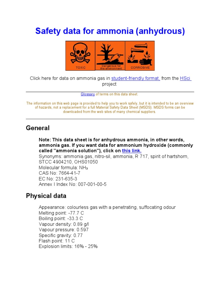 Primer MSDS Safety Data for Ammonia Ammonia Oxygen
