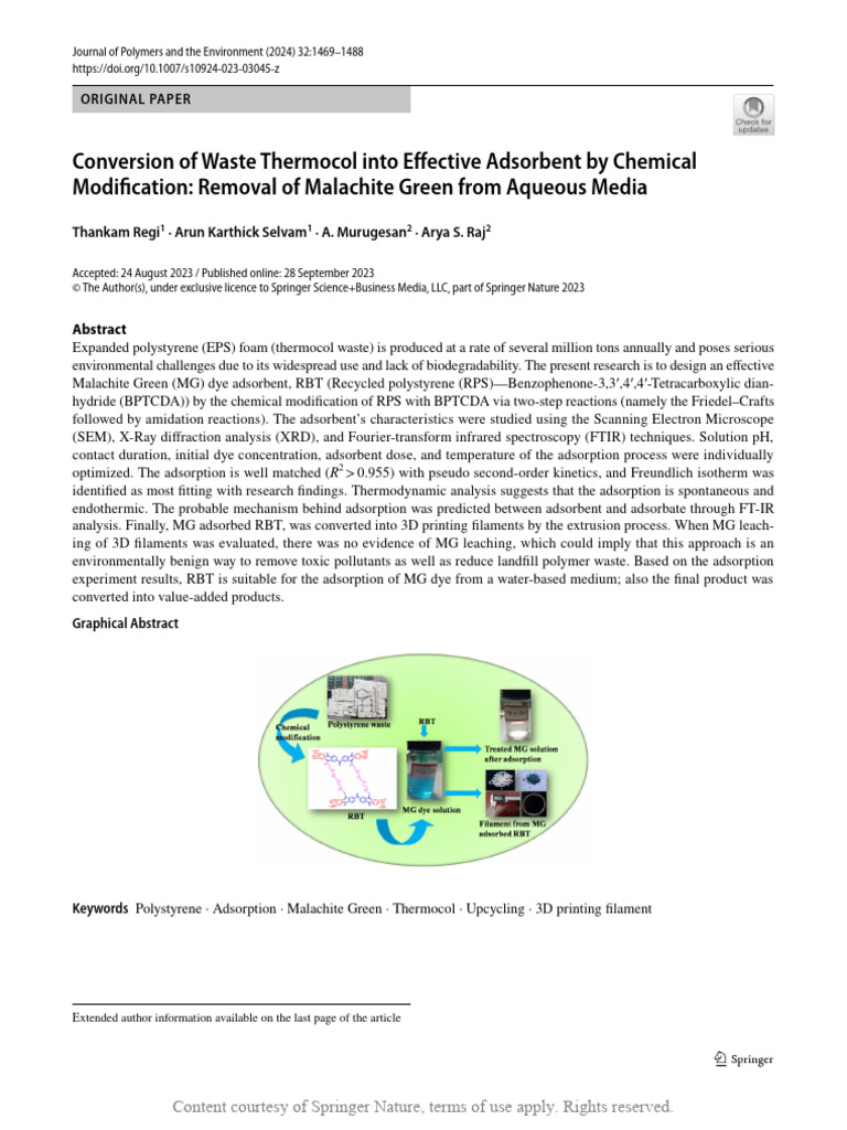 Conversion of Waste Thermocol Into Effective Adsor | PDF | Adsorption ...