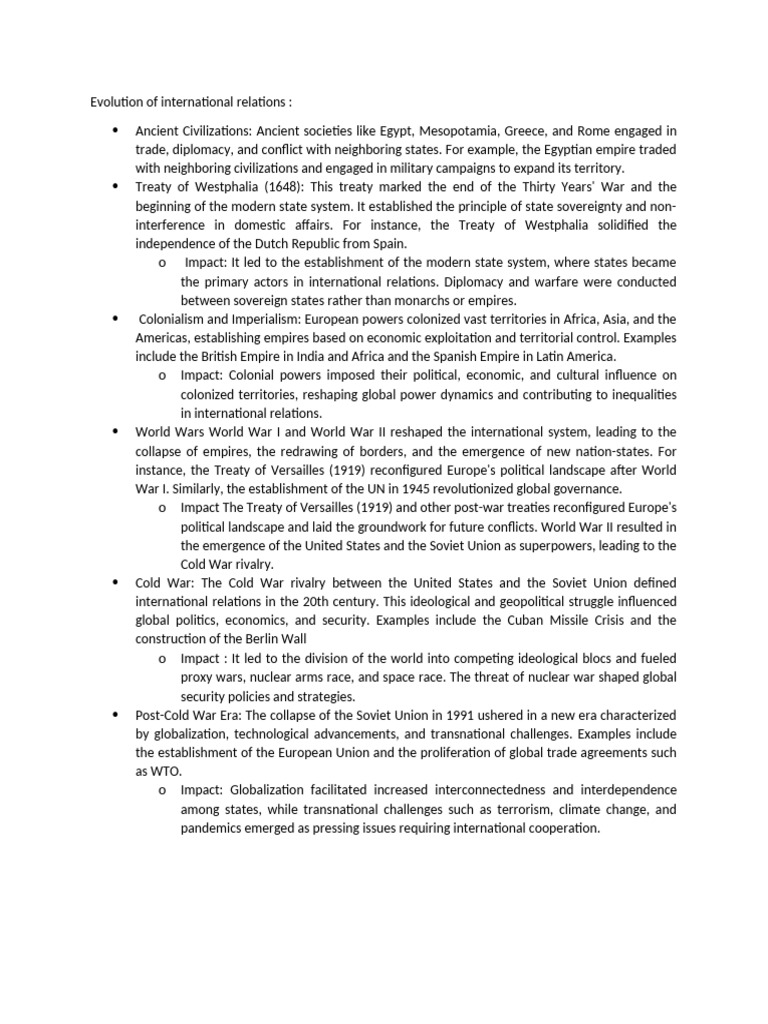 Origin and Evolution of International Relations | PDF | International ...