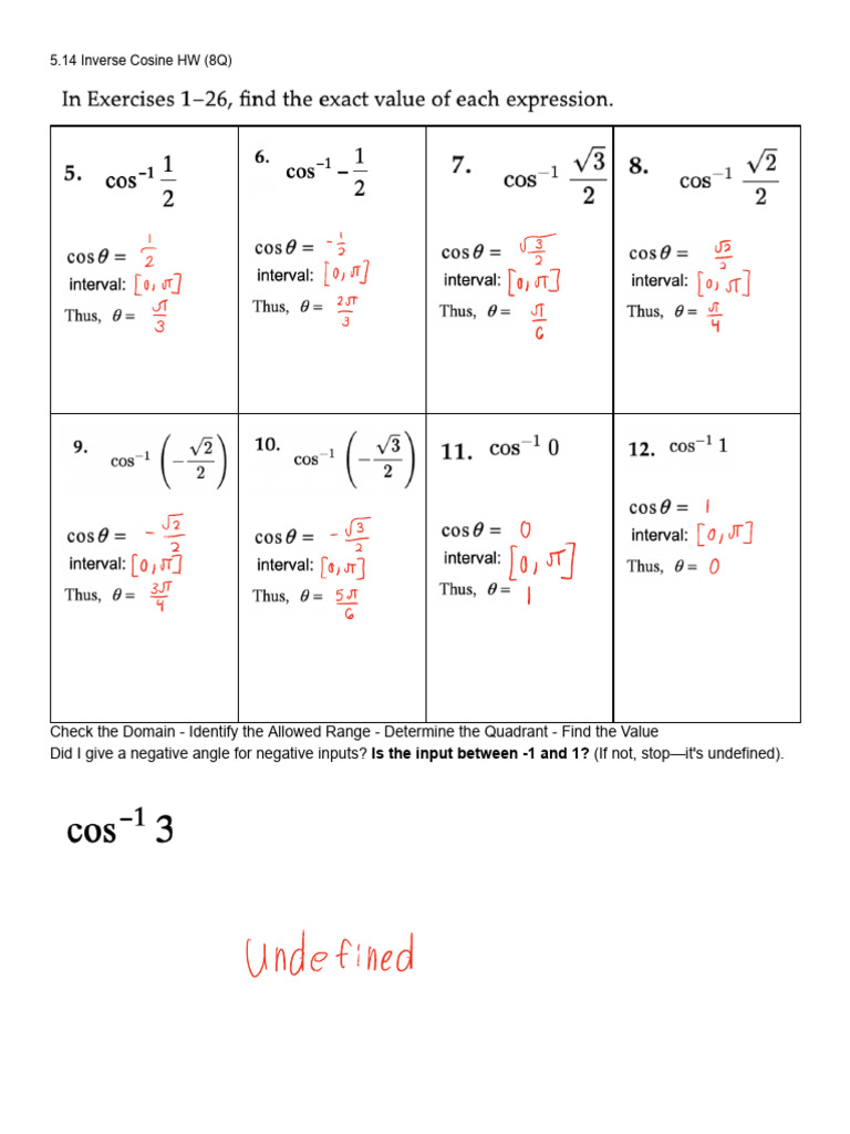 5.14 Inverse Cosine HW (8Q) | PDF