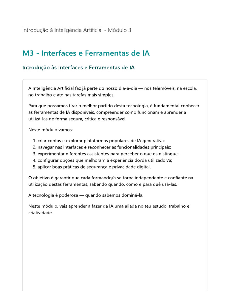 M3 - Interfaces e Ferramentas de IA | PDF