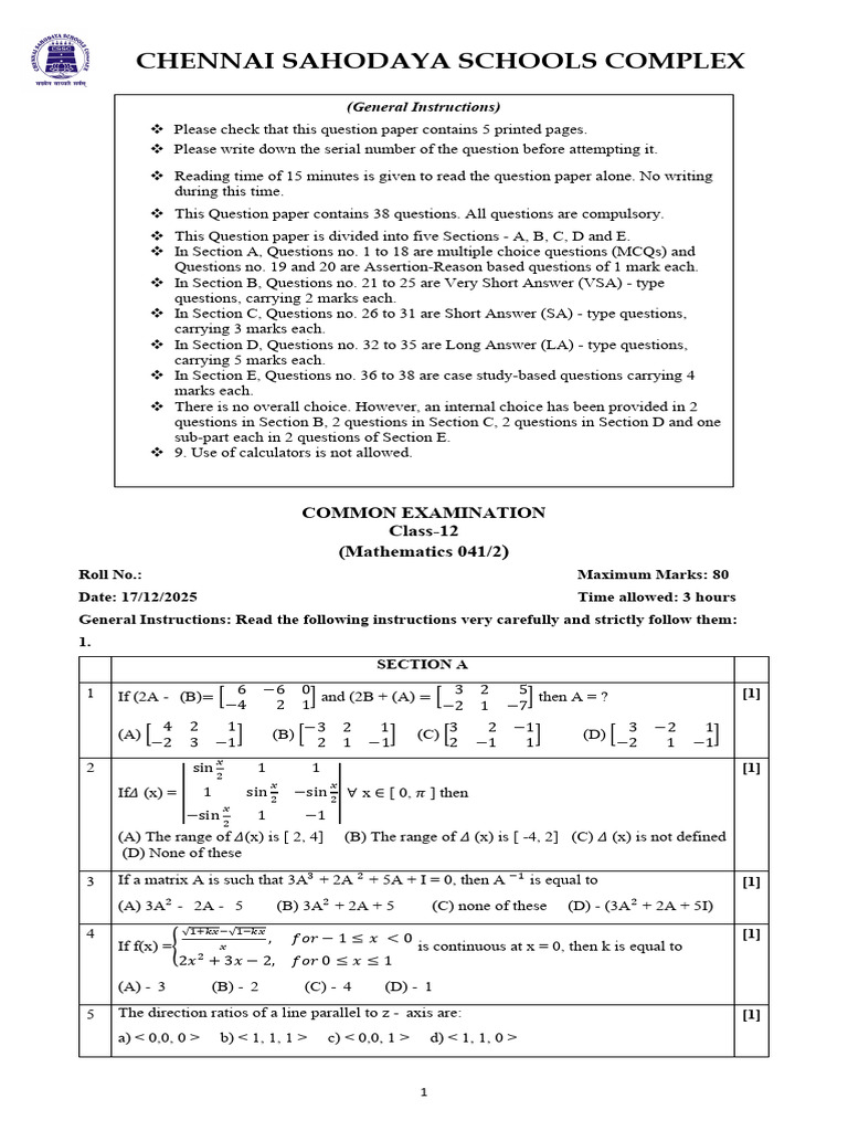 CSS Common Examination 2025-2026 Mathematics Set2 QP | PDF | Function ...