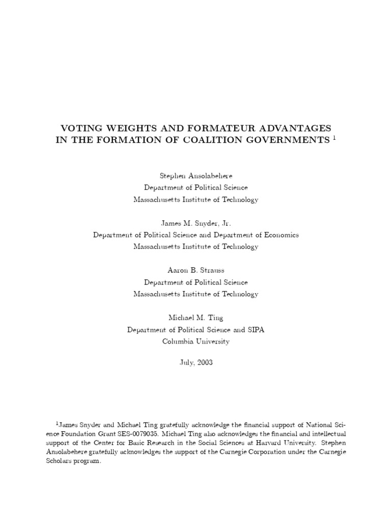 Voting Weights and Formateur Advantages | PDF | Errors And Residuals ...