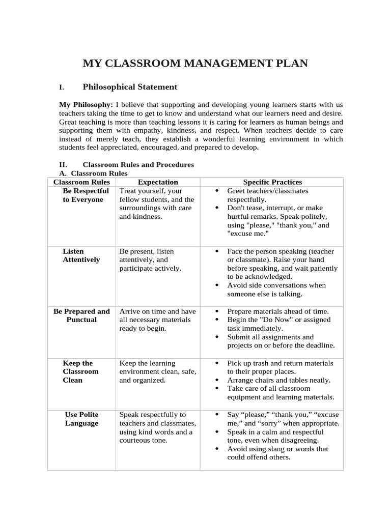 My Classroom Management Plan | PDF | Classroom | Learning