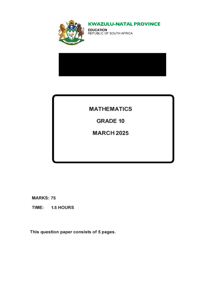 Mathematics Mar 2025 Kwazulu-Natal | PDF