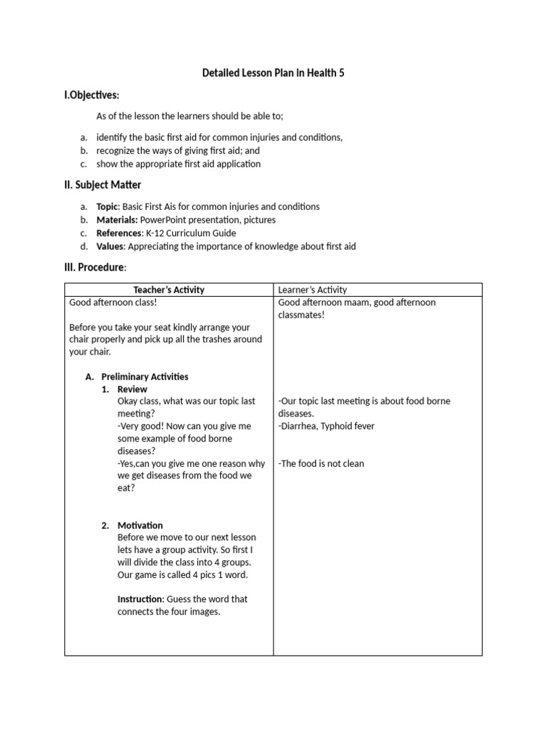 Wwooord Detailed Lesson Plan in Health 5 | PDF | First Aid | Burn