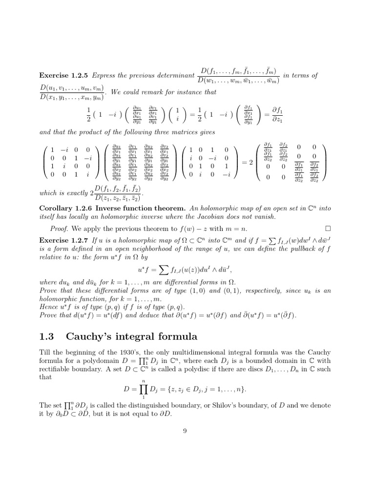1.3 Cauchy's Integral Formula: Exercise 1.2.5 | PDF | Holomorphic ...