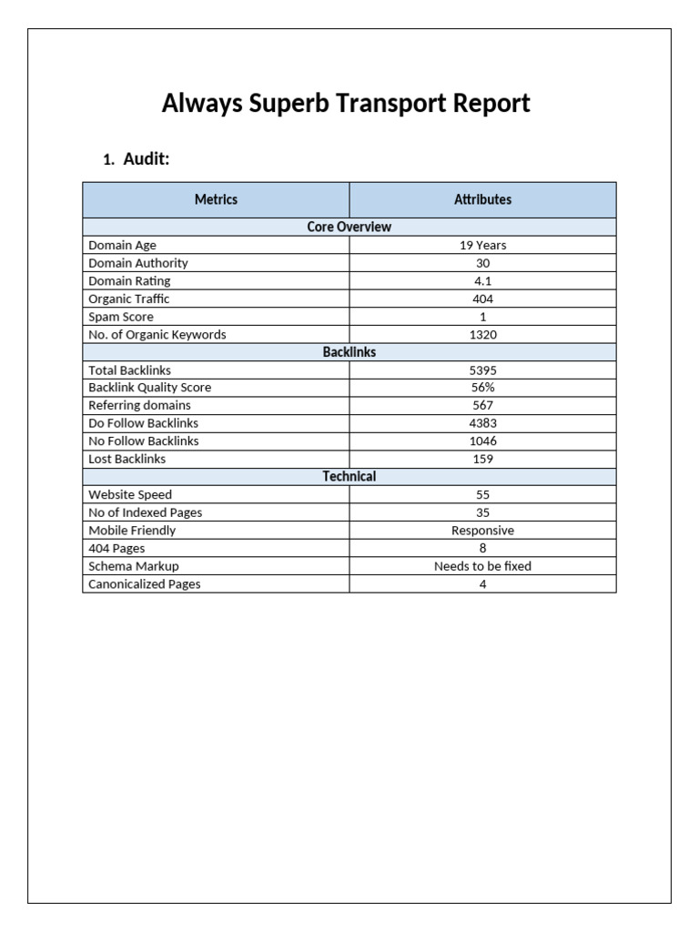 Always Superb Transport Report | PDF