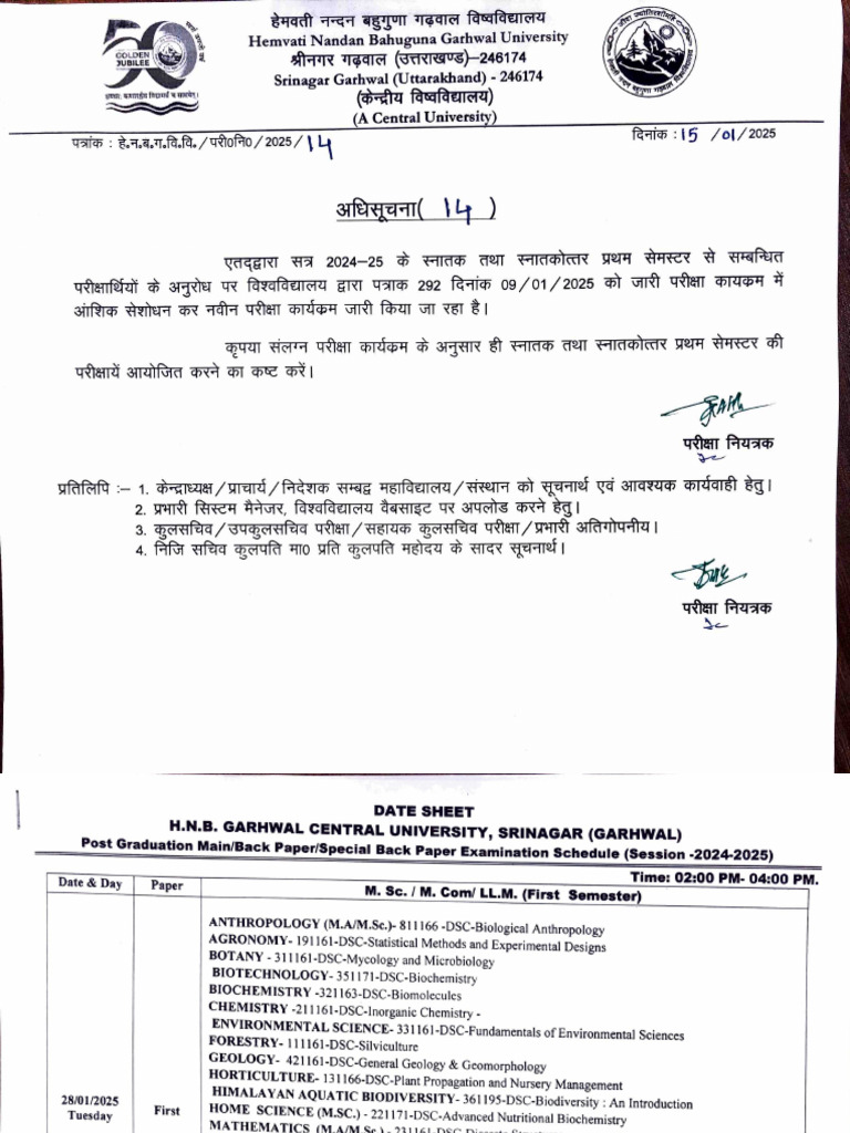 Final Date Sheet For UG & PG First Semester 2024-2025 | PDF | Science ...