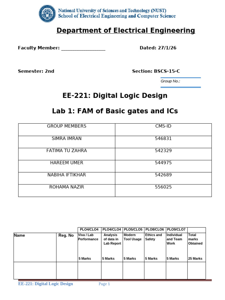 DLD Lab 1 (Format 2) | PDF | Logic Gate | Integrated Circuit