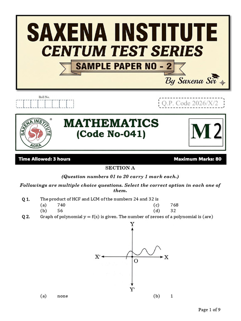 Sample Paper - 2 Class X | PDF | Circle | Zero Of A Function