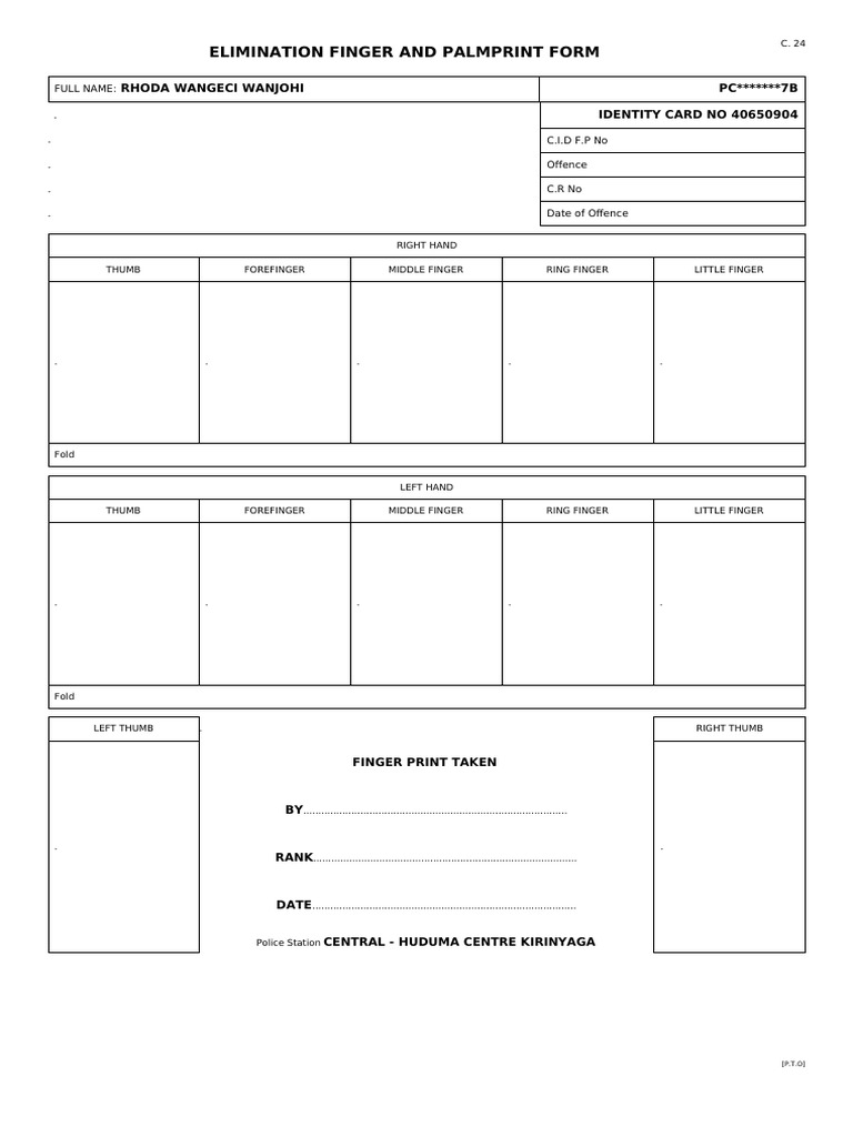 Pcc-y5snmb57b-c24 Finger and Palm Print Form | PDF | Hand | Limbs (Anatomy)