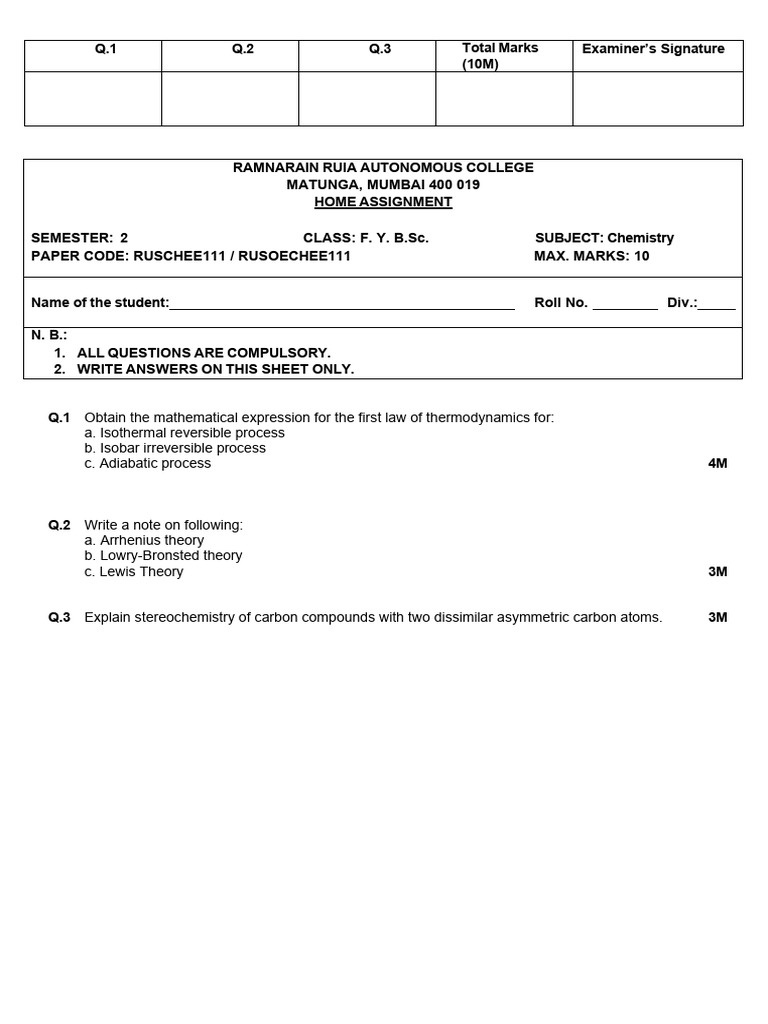 FYBSc Sem 2 Assignment Final | PDF