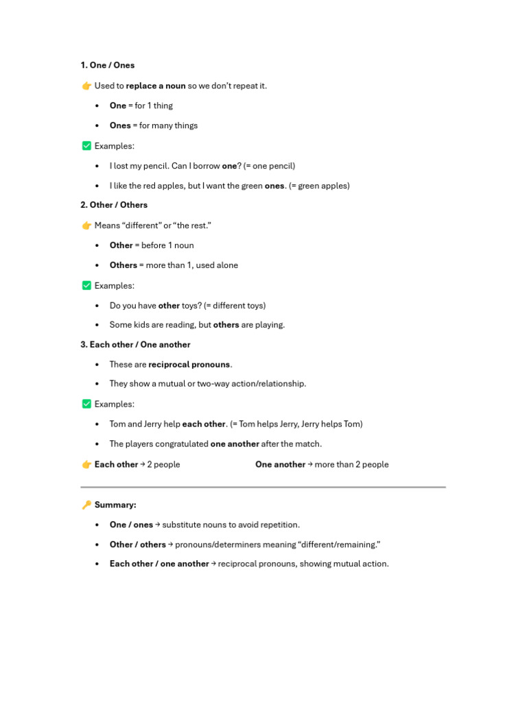 CJJ - One Ones Other Others | PDF | Pronoun | Syntax