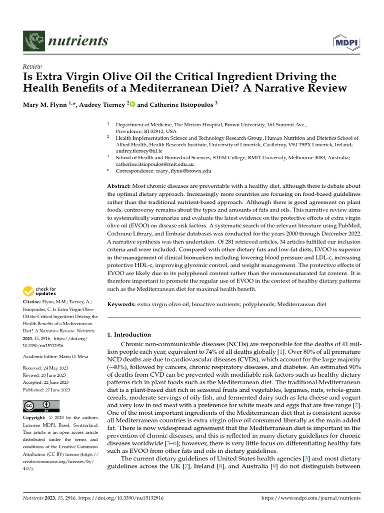 Is Extra Virgin Olive Oil The Critical Ingredient Driving The | PDF ...