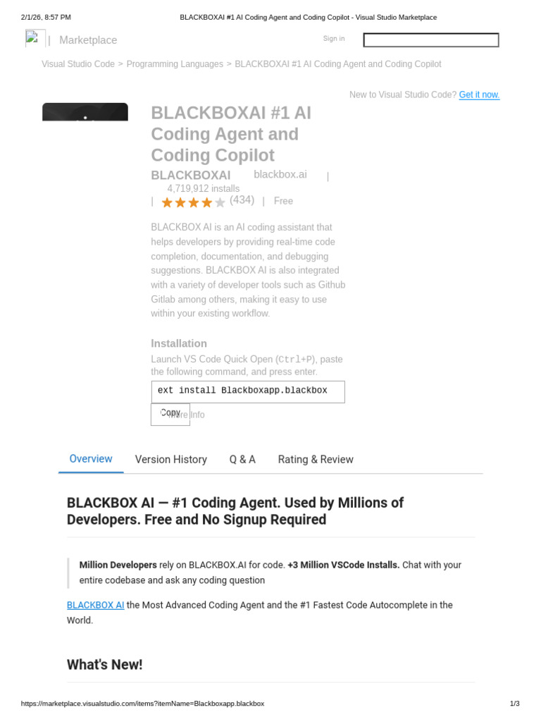 BLACKBOXAI #1 AI Coding Agent and Coding Copilot - Visual Studio ...