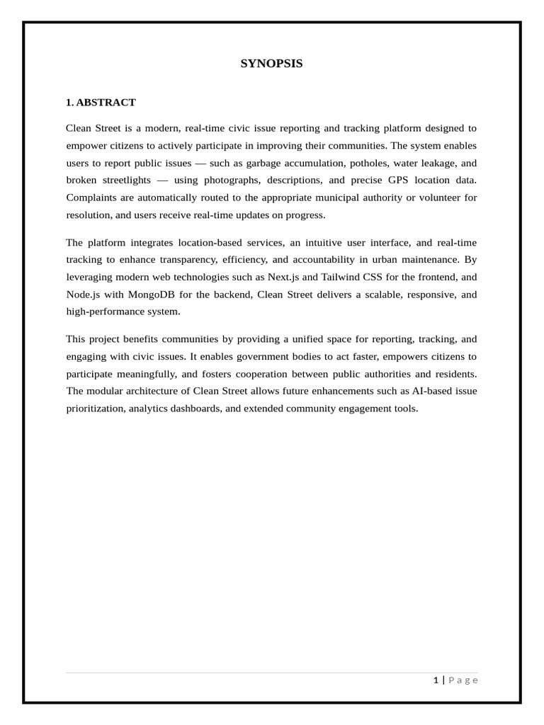 Project Synopsis[2] (1)[1] | PDF | Governance | Information Technology