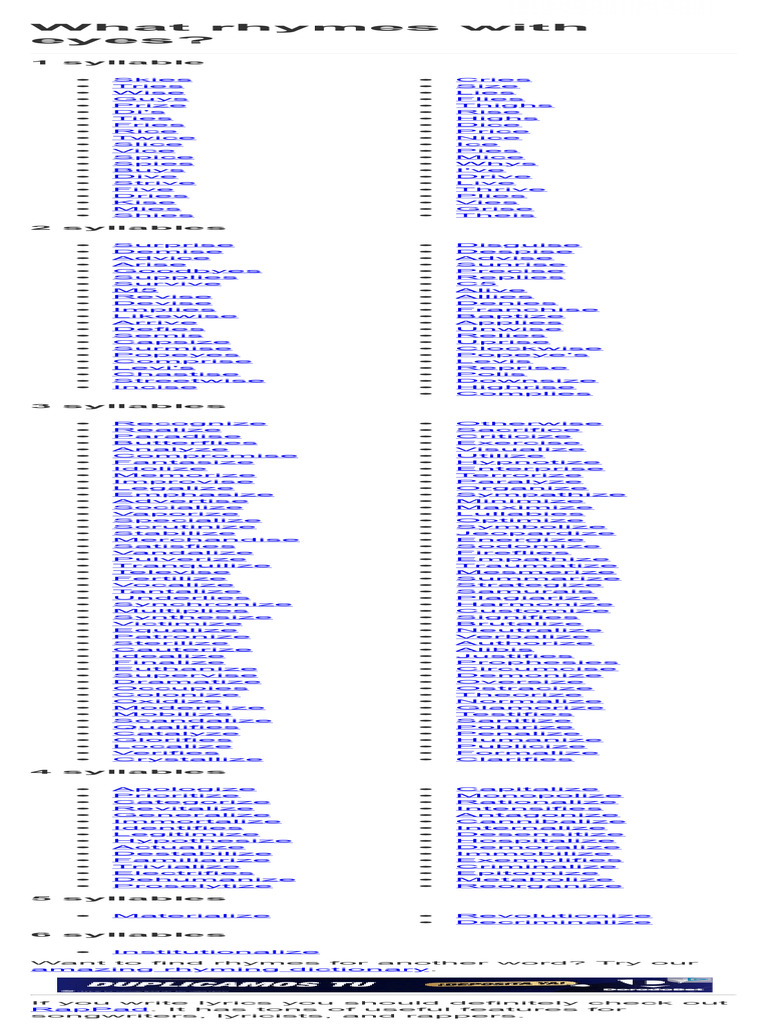 233 Best Rhymes For 'Eyes' - Ultimate Rhyming Dictionary | PDF