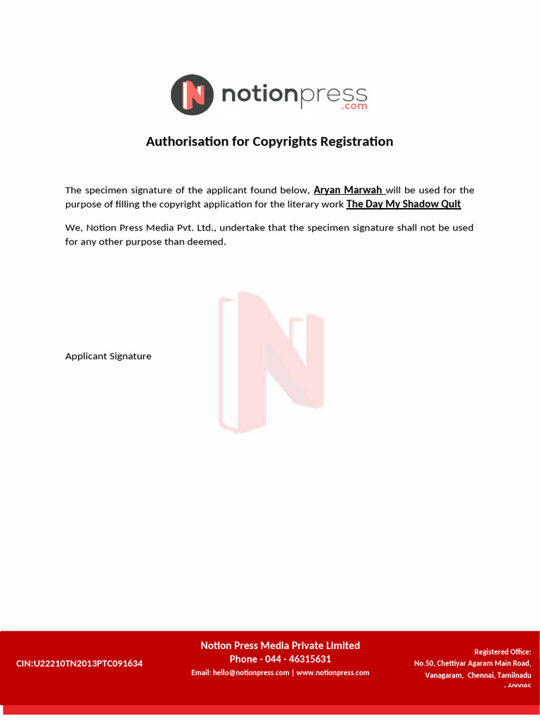 Copyrights+Authorization+Form+ Aryan++(1) (1) | PDF