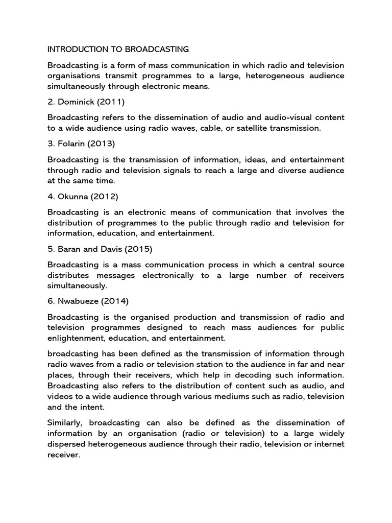 Introduction To Broadcasting | PDF | Communication | Broadcasting