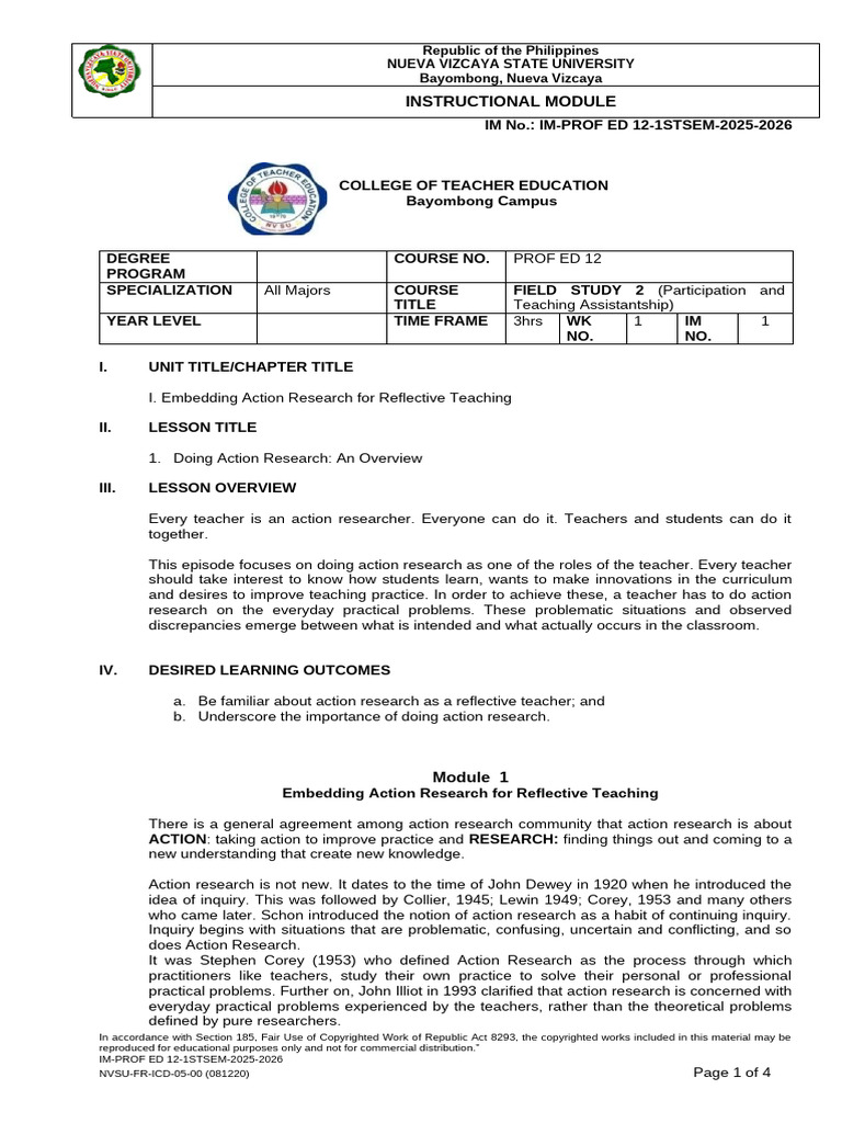 Binbinon Fs 2 Module 1 | PDF | Teachers | Fair Use