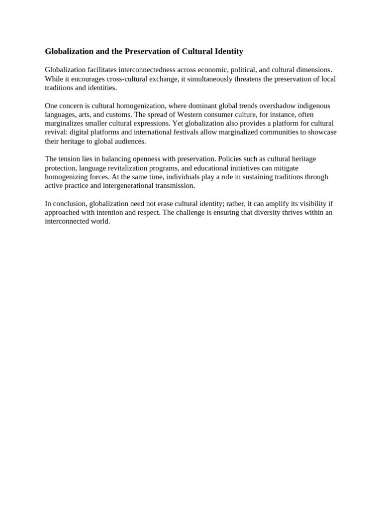 Globalization and the Preservation of Cultural Identity | PDF