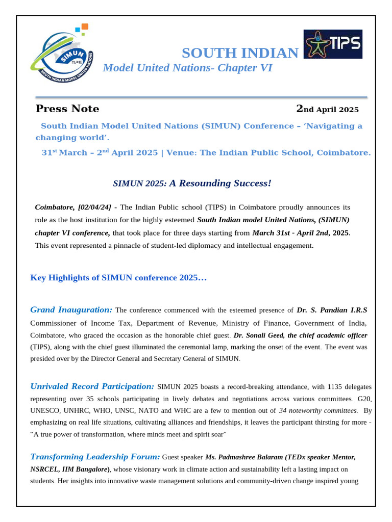 SIMUN 2025- Press Note_ English | PDF