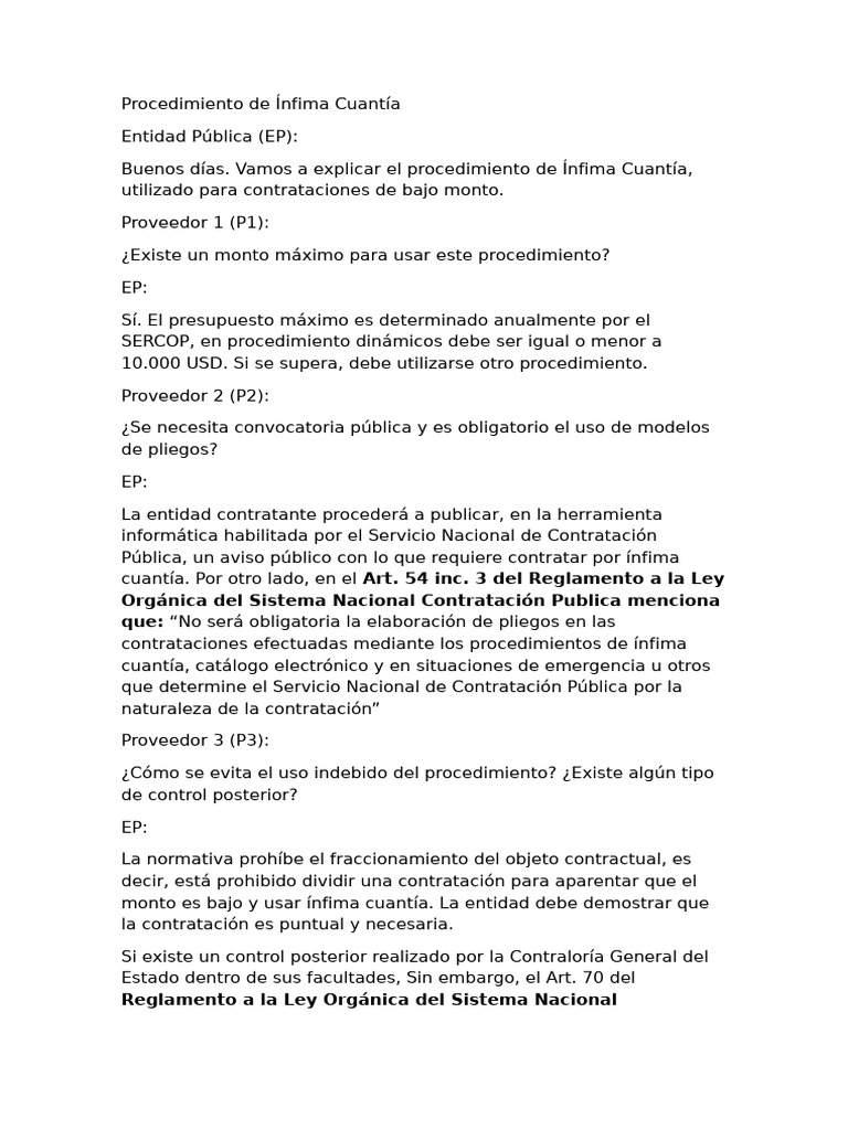 Procedimiento de Ínfima Cuantía | PDF | Regulación