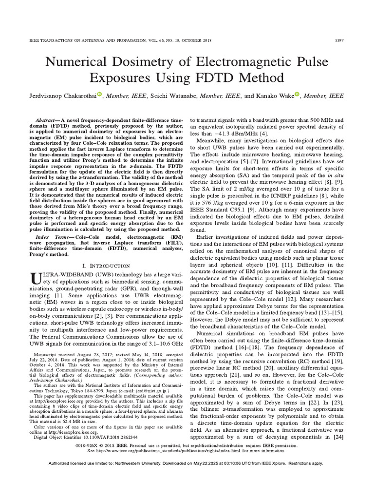 Numerical Dosimetry of Electromagnetic Pulse Exposures Using FDTD ...