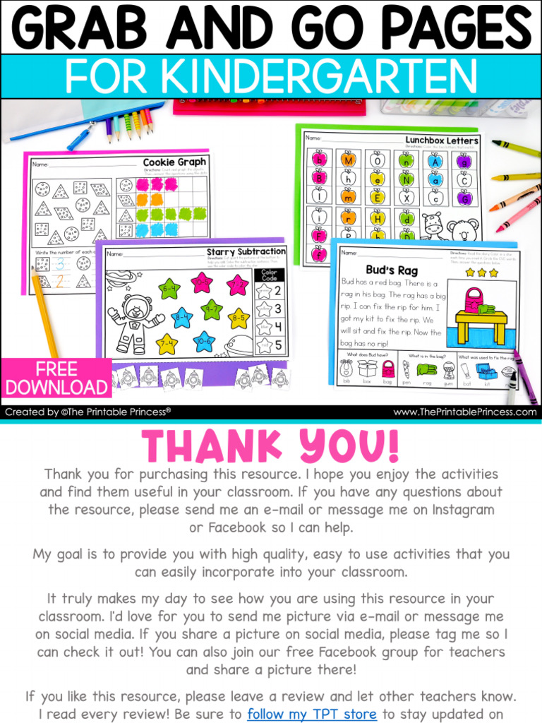 FREENoPrepWorksheetstoPracticeKindergartenMathandLiteracySkills 1 | PDF