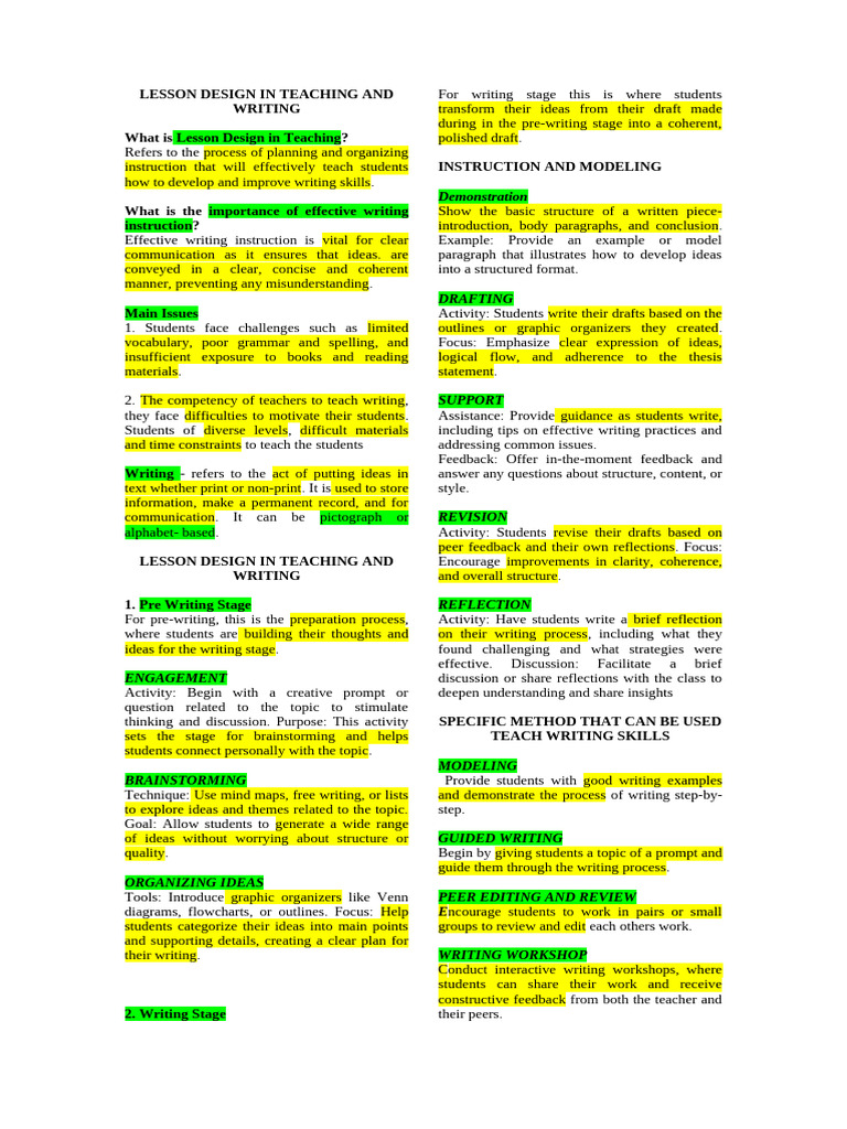 Lesson Design in Teaching and Writing | PDF | Brainstorming | Writing