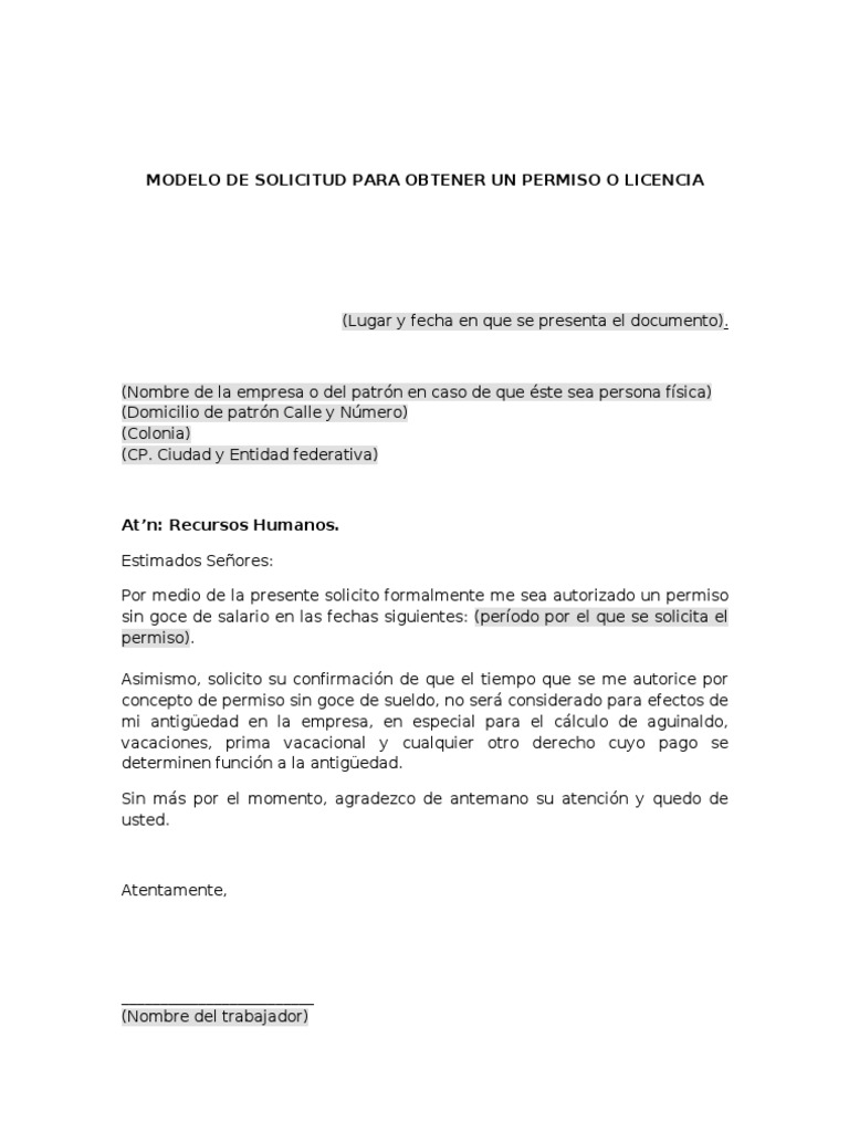 Solicitud De Permiso Con Goce De Sueldo